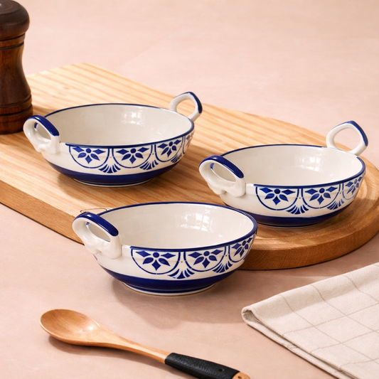 Set of 3 Blue Blossom Handcrafted Serving Bowl