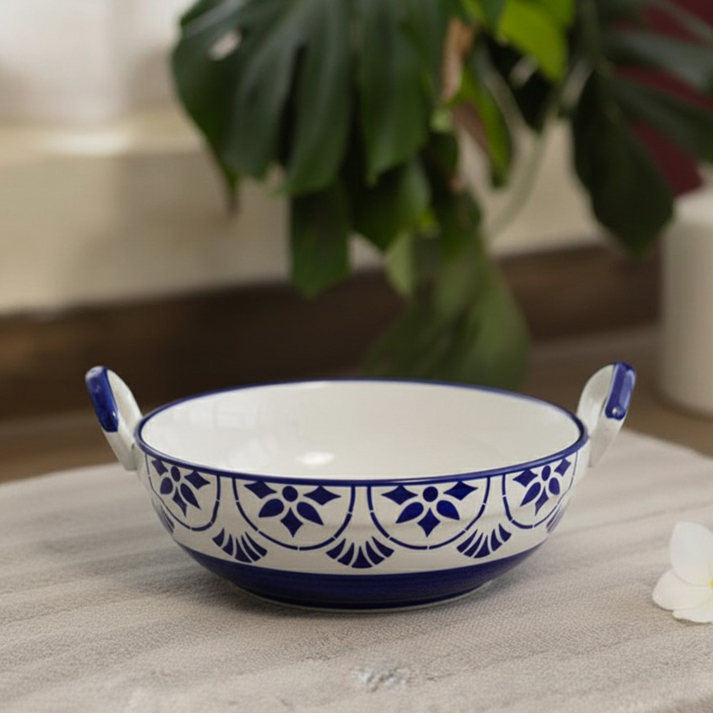 Set of 3 Blue Blossom Handcrafted Serving Bowl