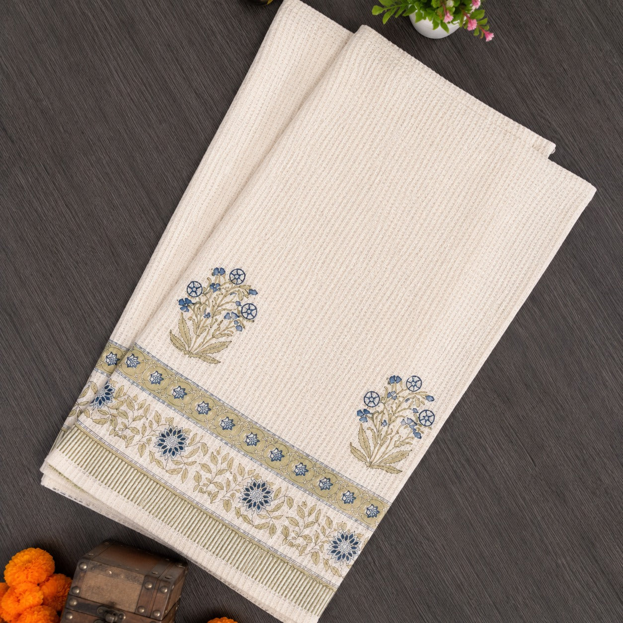 Blue Blossom- Waffle towel