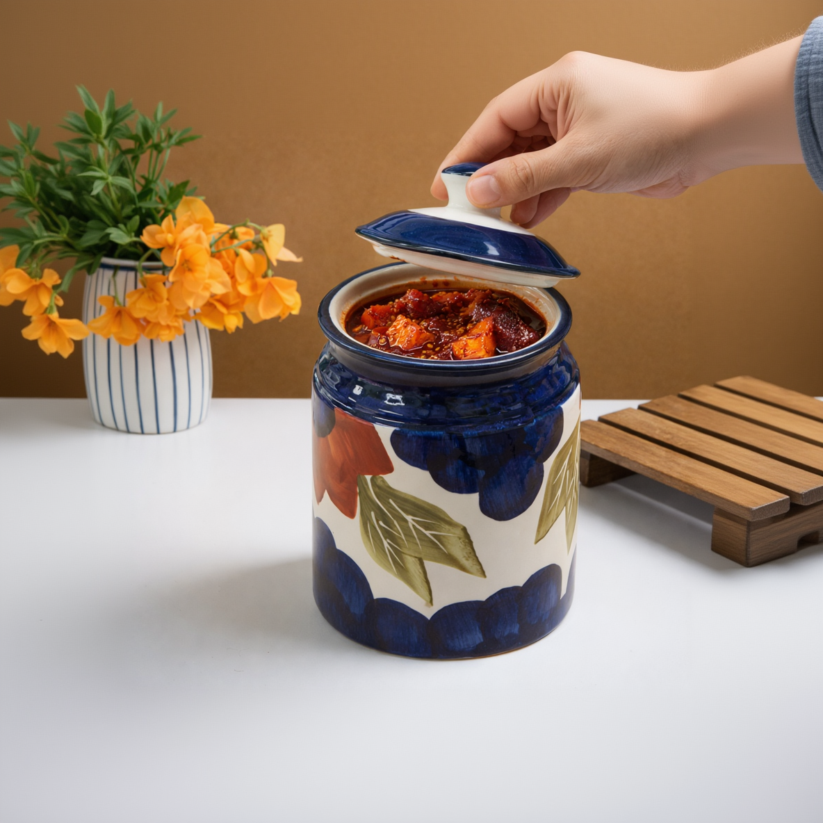 Blue Orchard Storage Jar