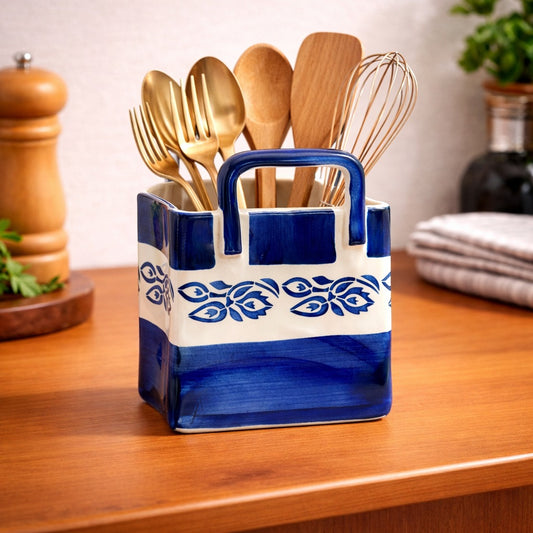 Blue Crest Ceramic Tote